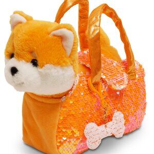 Shiba Inu Dog Pet Plush Bag - Orange with Orange bag